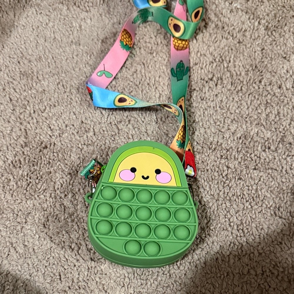 Kids Green Avocado Pop-It Crossbody Bag with Lanyard 💜